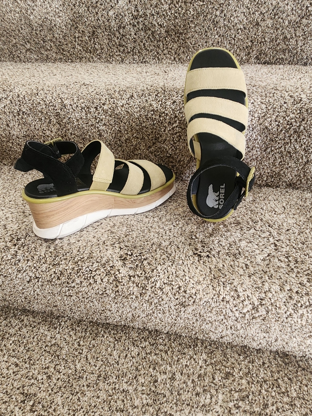 Sorel Women's Black and Olive Wedge Sandals NWOT